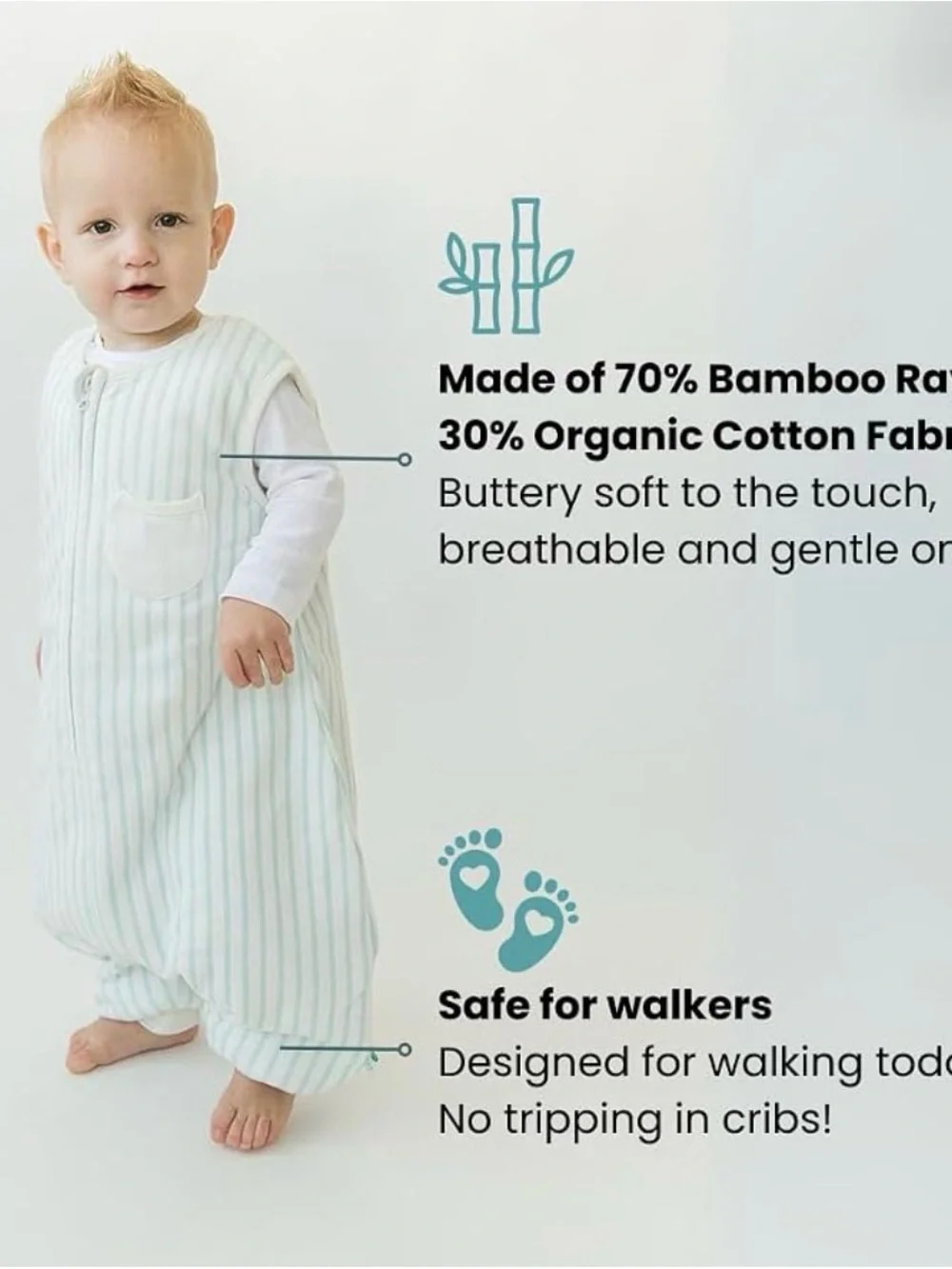 Sleeveless Light Blue Stripe Bamboo and cotton Sleepsac